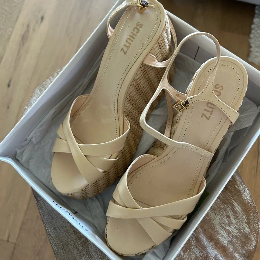 New Anthropologie Schutz Platform Straw Keefa Woven Wedge Sandals